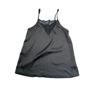 IJOAH Y2K Black Satin Lace Trim Camisole Spaghetti Strap V-Neck Top T15403 Small